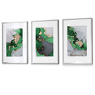 Framed Set of 3 Abstract Art Prints of Paintings Green Grey and Gold | Artze Wall Art UK