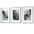 Set of 3 Abstract Art Framed / Prints of Paintings Teal Blue Grey and Gold | Artze Wall Art UK