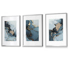 Set of 3 Abstract Teal Blue and Gold Framed Wall Art Prints | Artze Wall Art UK