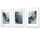 Set of 3 Abstract Teal Blue and Gold Framed Wall Art Prints | Artze Wall Art UK