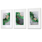 Framed Set of 3 Abstract Art Prints of Paintings Green Grey and Gold | Artze Wall Art UK