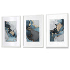 Set of 3 Abstract Art Framed / Prints of Paintings Teal Blue Grey and Gold | Artze Wall Art UK
