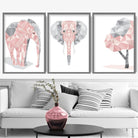 GEOMETRIC set of 3 Blush PINK Elephant Art Prints