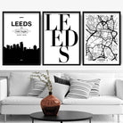 Set of 3 LEEDS Skyline Street map City Prints