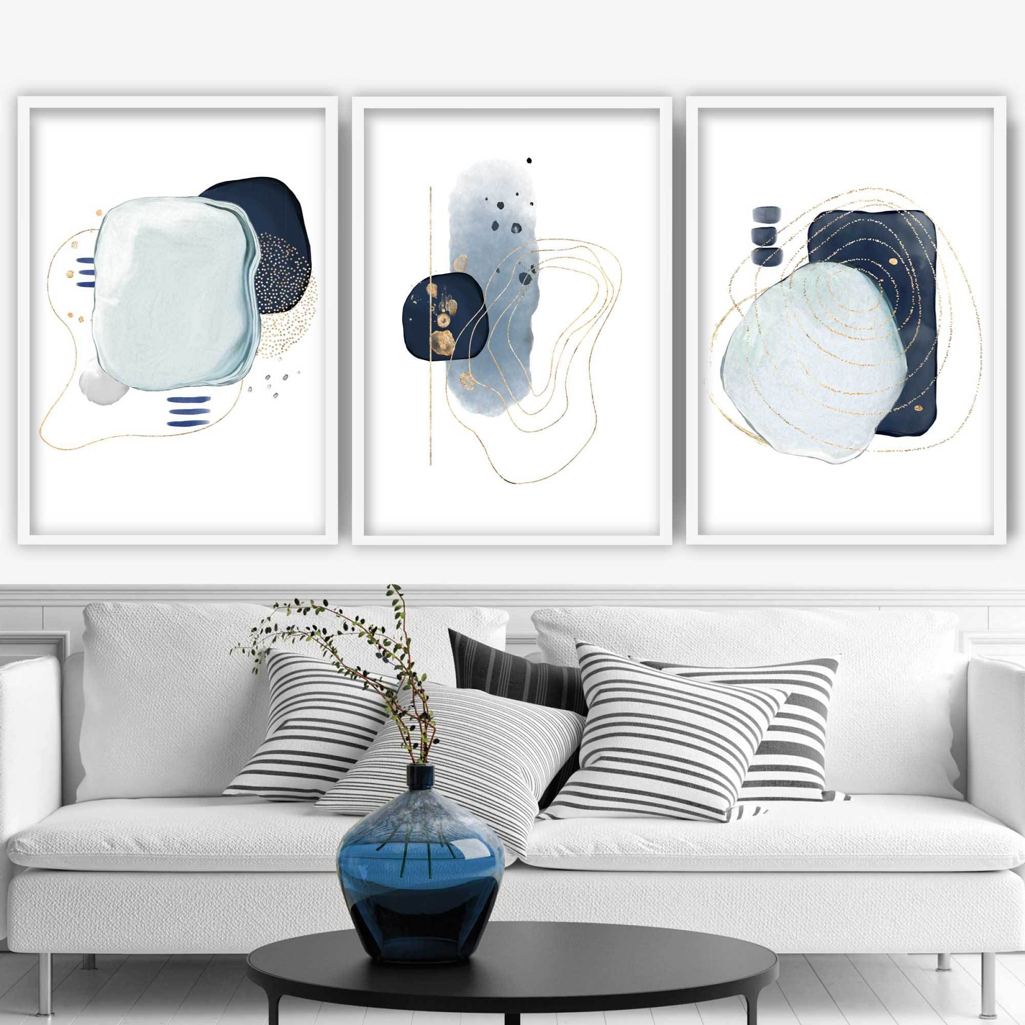 Abstract Winter Mood Blue Gold Art Prints