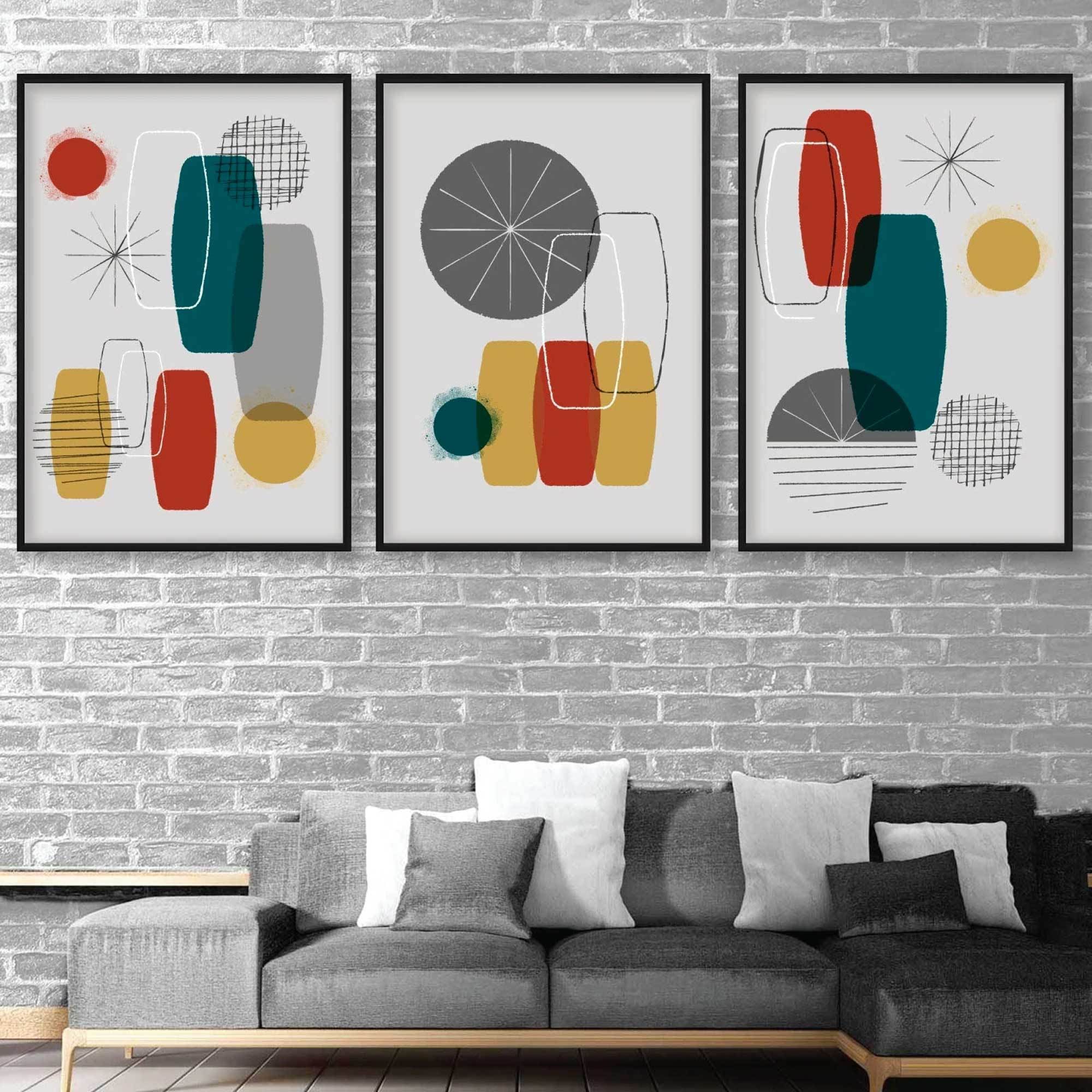 Mid Century Modern ABSTRACT GEOMETRIC Set of 3 Prints