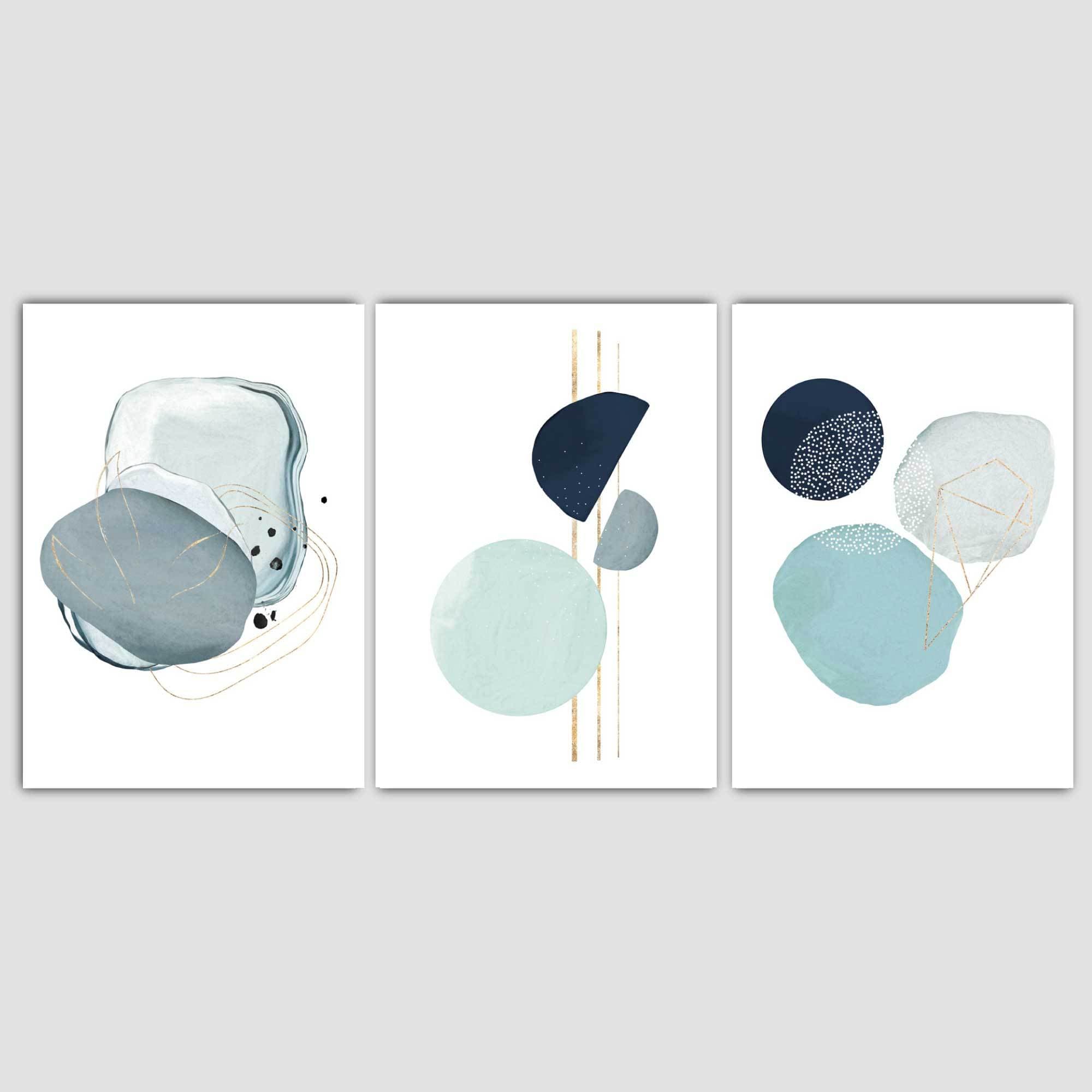 Abstract Winter Mood Aqua, Navy, Gold Art Prints
