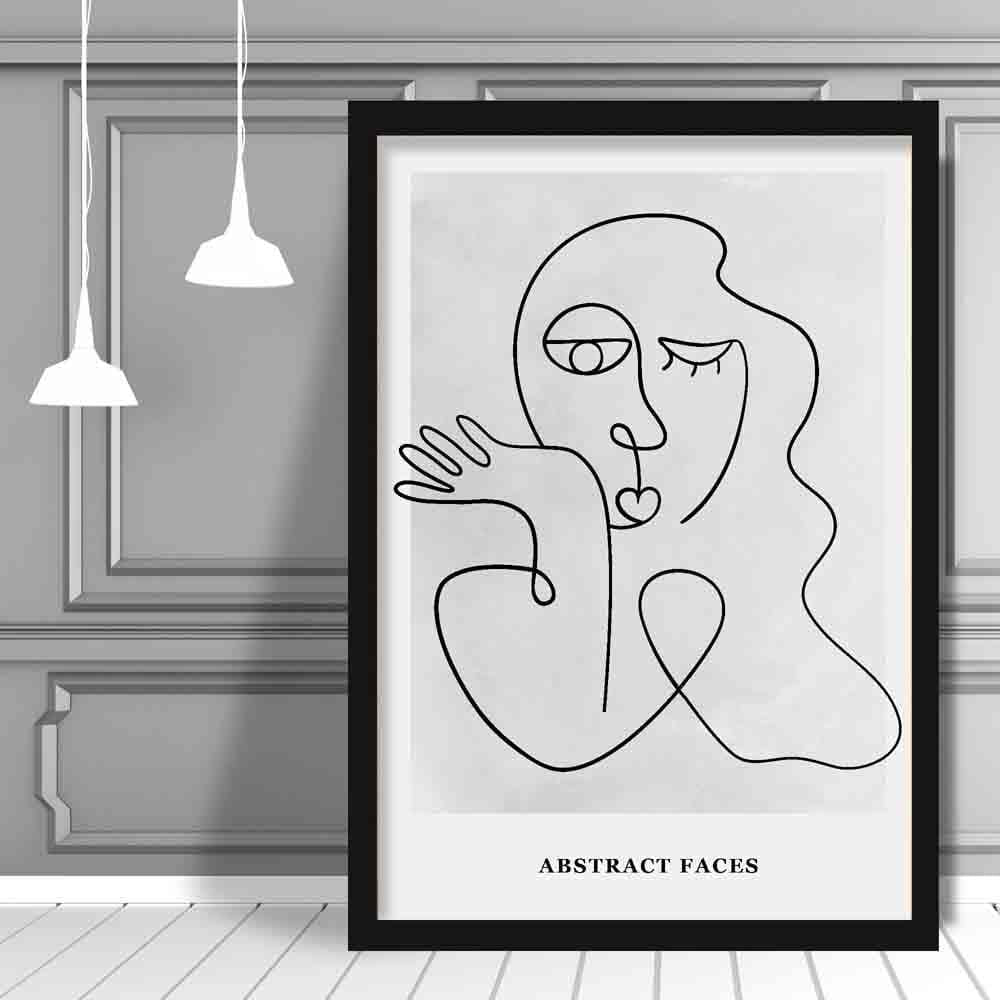 Grey Abstract Faces Wall Art Print 01