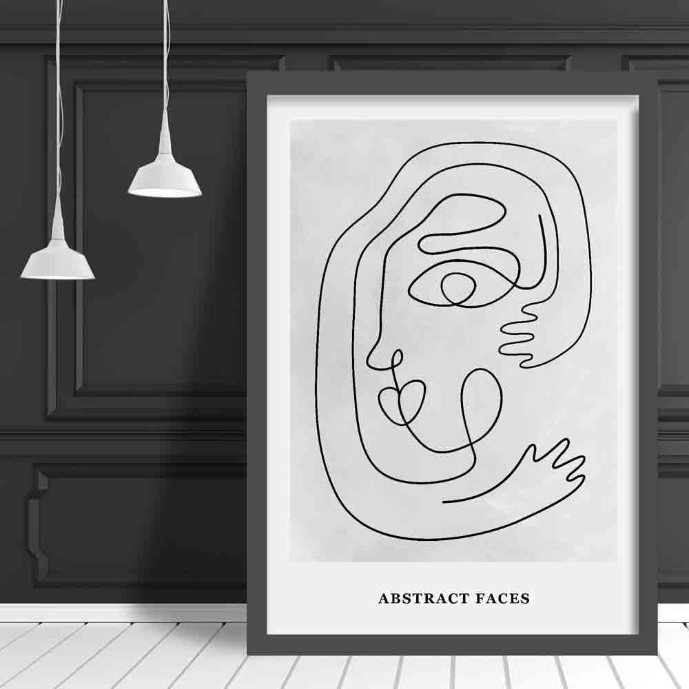 Grey Abstract Faces Wall Art Print 03