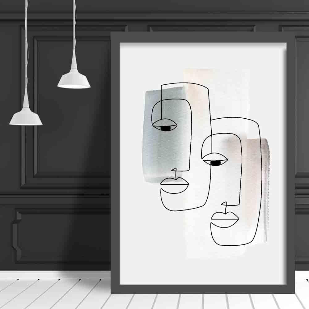Abstract Watercolour Line Art Faces Wall Art Print 01