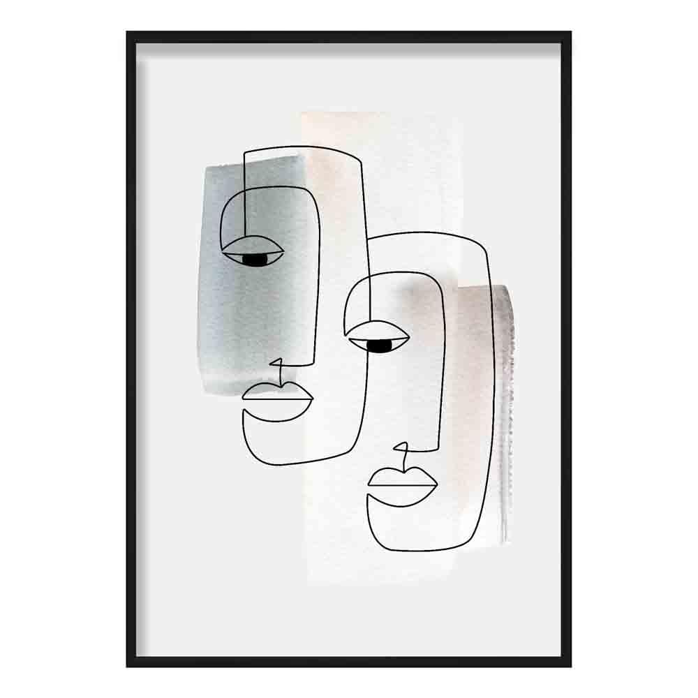 Abstract Watercolour Line Art Faces Wall Art Print 01