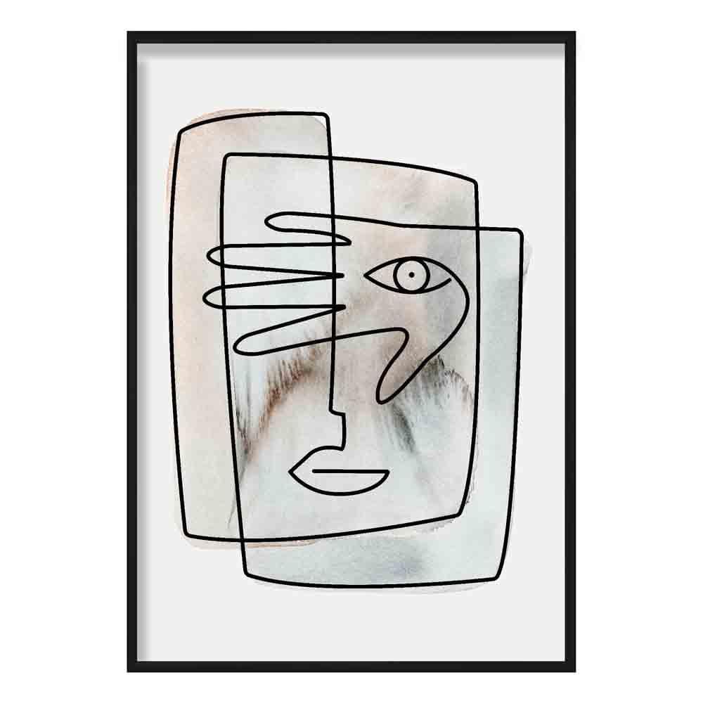 Abstract Watercolour Line Art Faces Wall Print 02