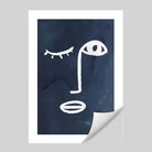 Navy and White Abstract Faces Wall Art Print 01