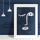 Navy and White Abstract Faces Wall Art Print 01