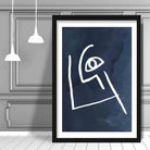 Navy and White Abstract Faces Wall Art Print 02