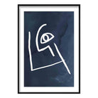 Navy and White Abstract Faces Wall Art Print 02