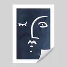 Navy and White Abstract Faces Wall Art Print 03
