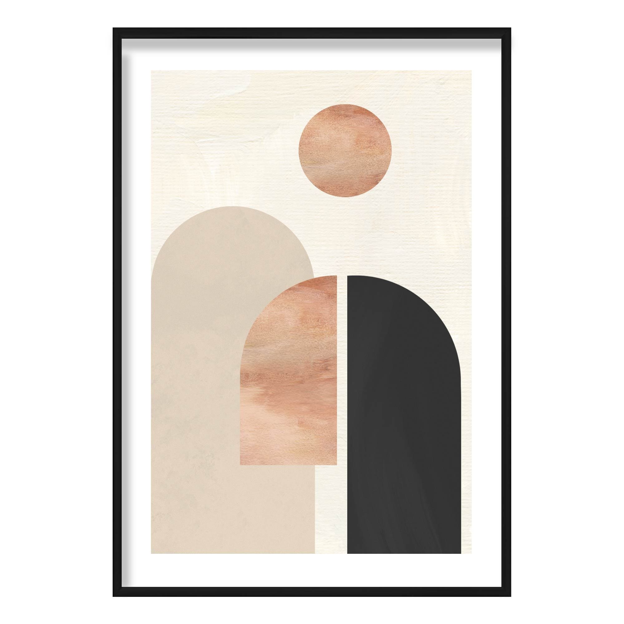 Geometric Line Art Black and Beige Wall Art Print 01