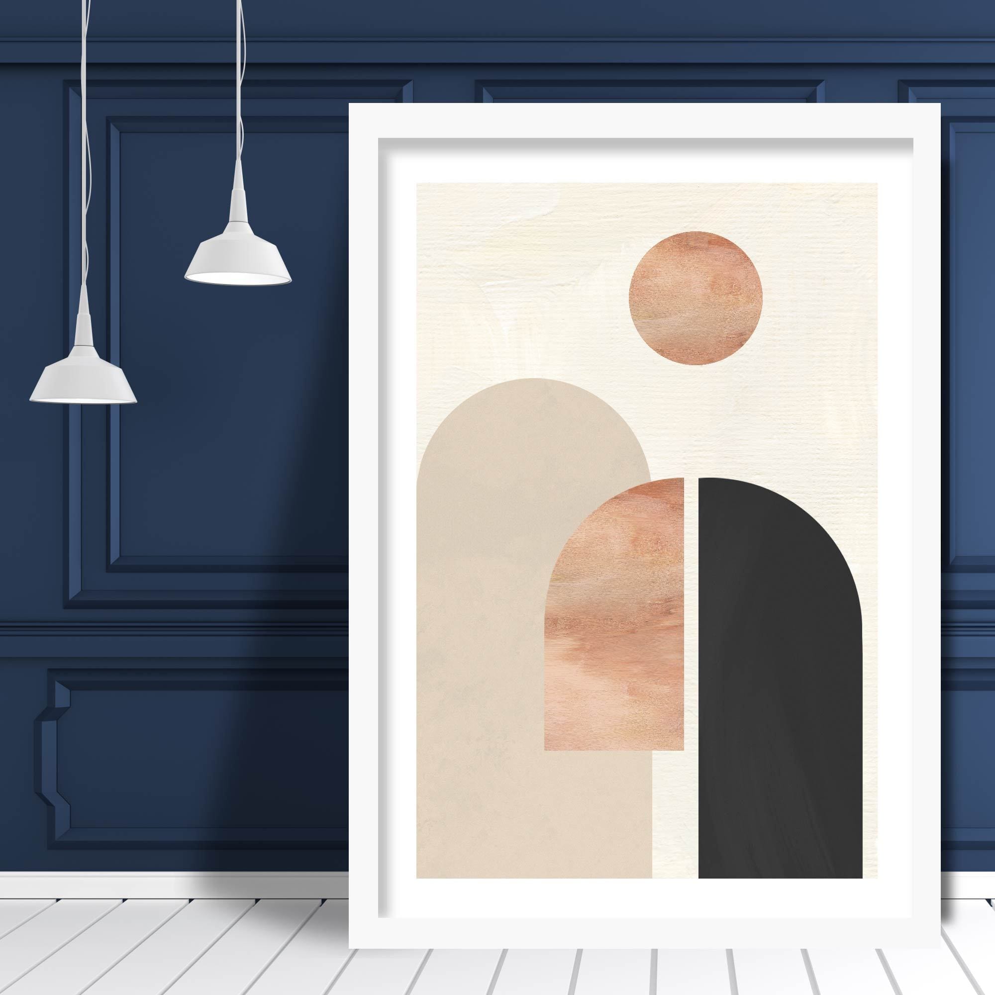 Geometric Line Art Black and Beige Wall Art Print 01