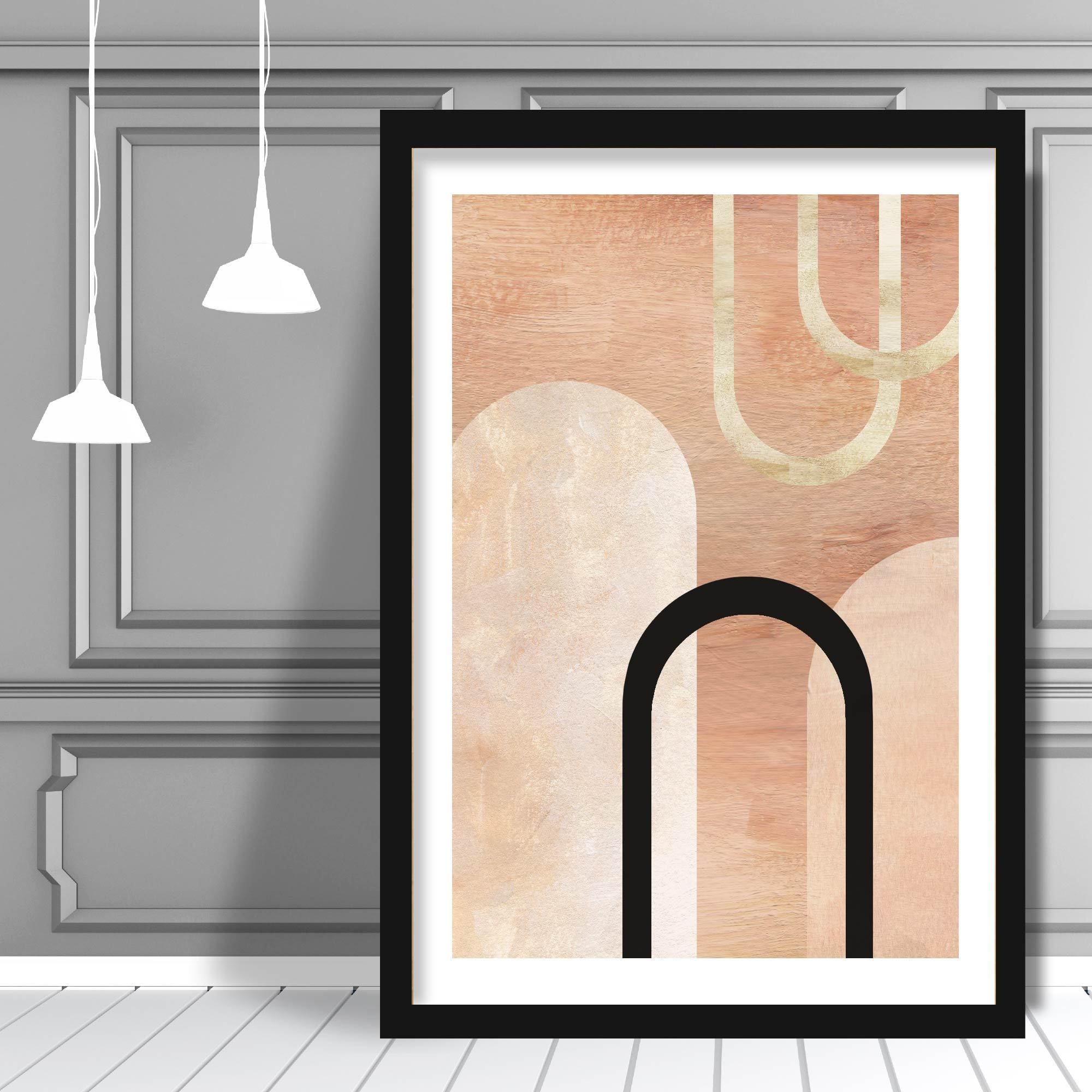 Geometric Line Art Black and Beige Wall Art Print 02