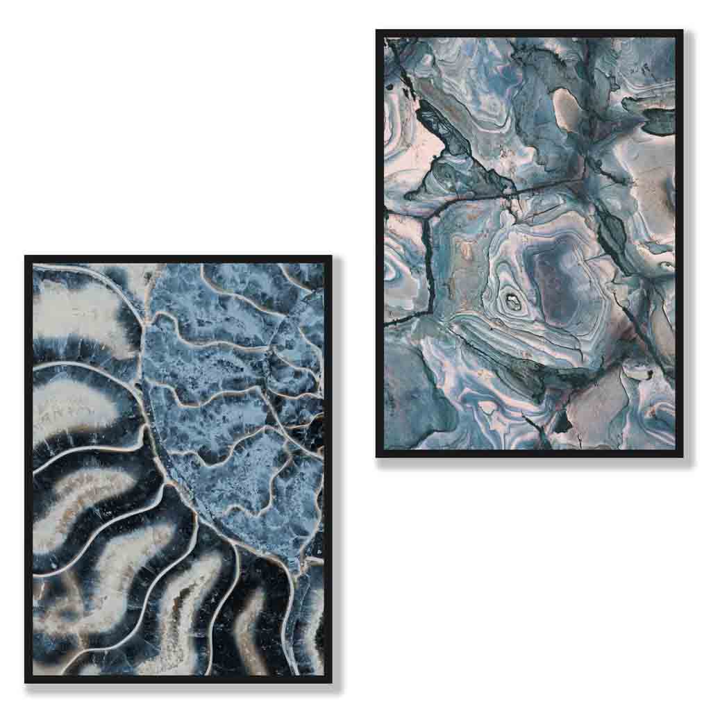 Set of 2 Abstract Blue and Grey Framed Wall Art Prints Artze Wall Art