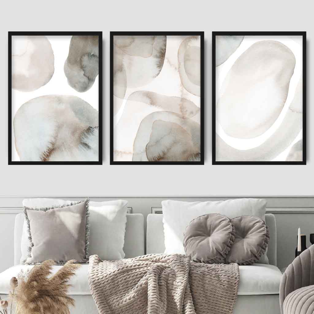 Beige and Grey Set of 3 Watercolour Shapes Wall Art
