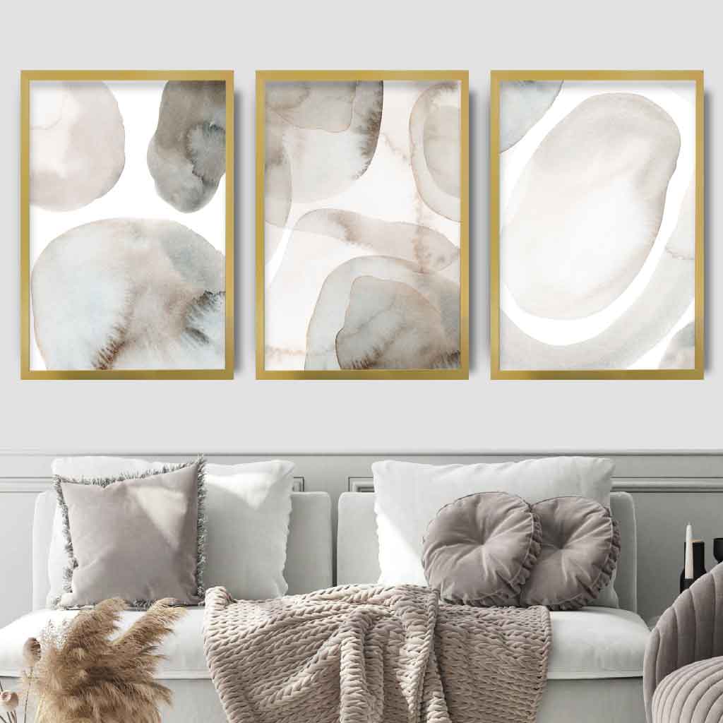 Beige and Grey Set of 3 Watercolour Shapes Wall Art