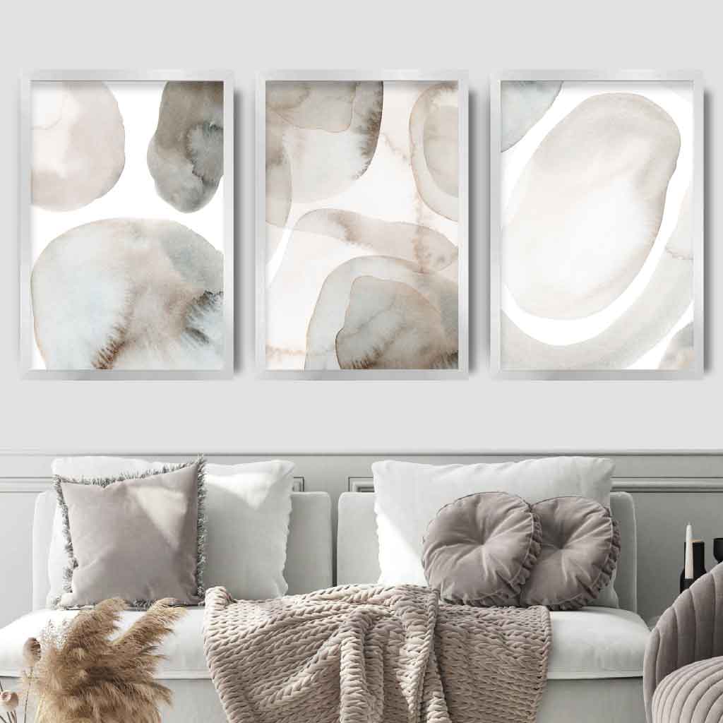 Beige and Grey Set of 3 Watercolour Shapes Wall Art