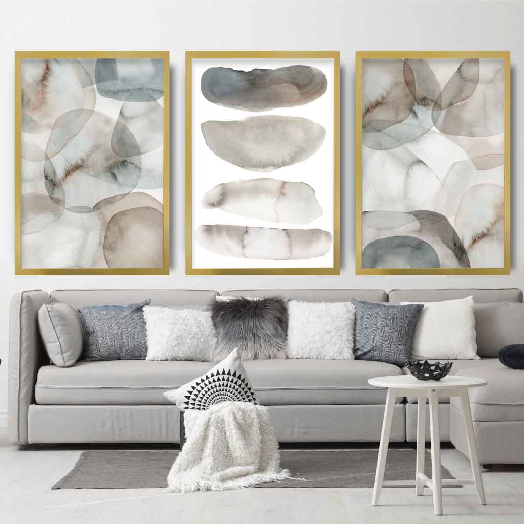 Watercolour Beige and Grey Wall Art Set of 3 Prints