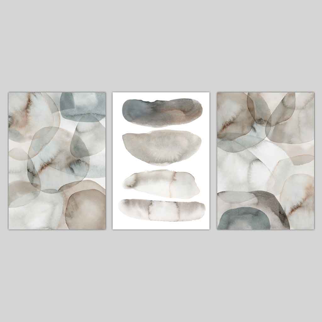 Watercolour Beige and Grey Wall Art Set of 3 Prints