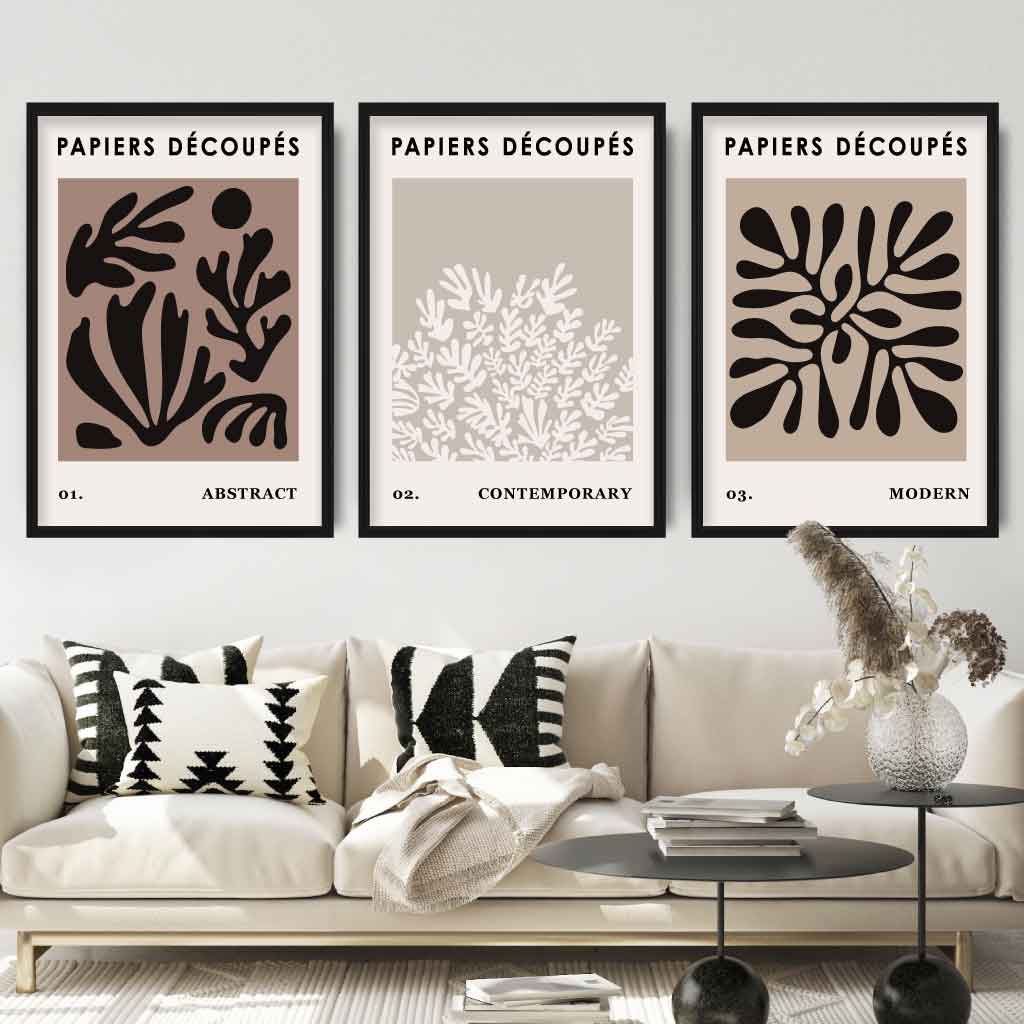 Matisse Style Cut Out Brown & Black Set of 3 Wall Art Framed / Prints | Artze Wall Art UK