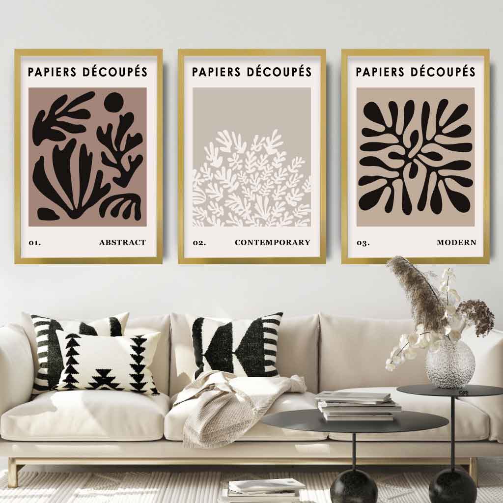 Matisse Style Cut Out Brown & Black Set of 3 Wall Art Framed / Prints | Artze Wall Art UK