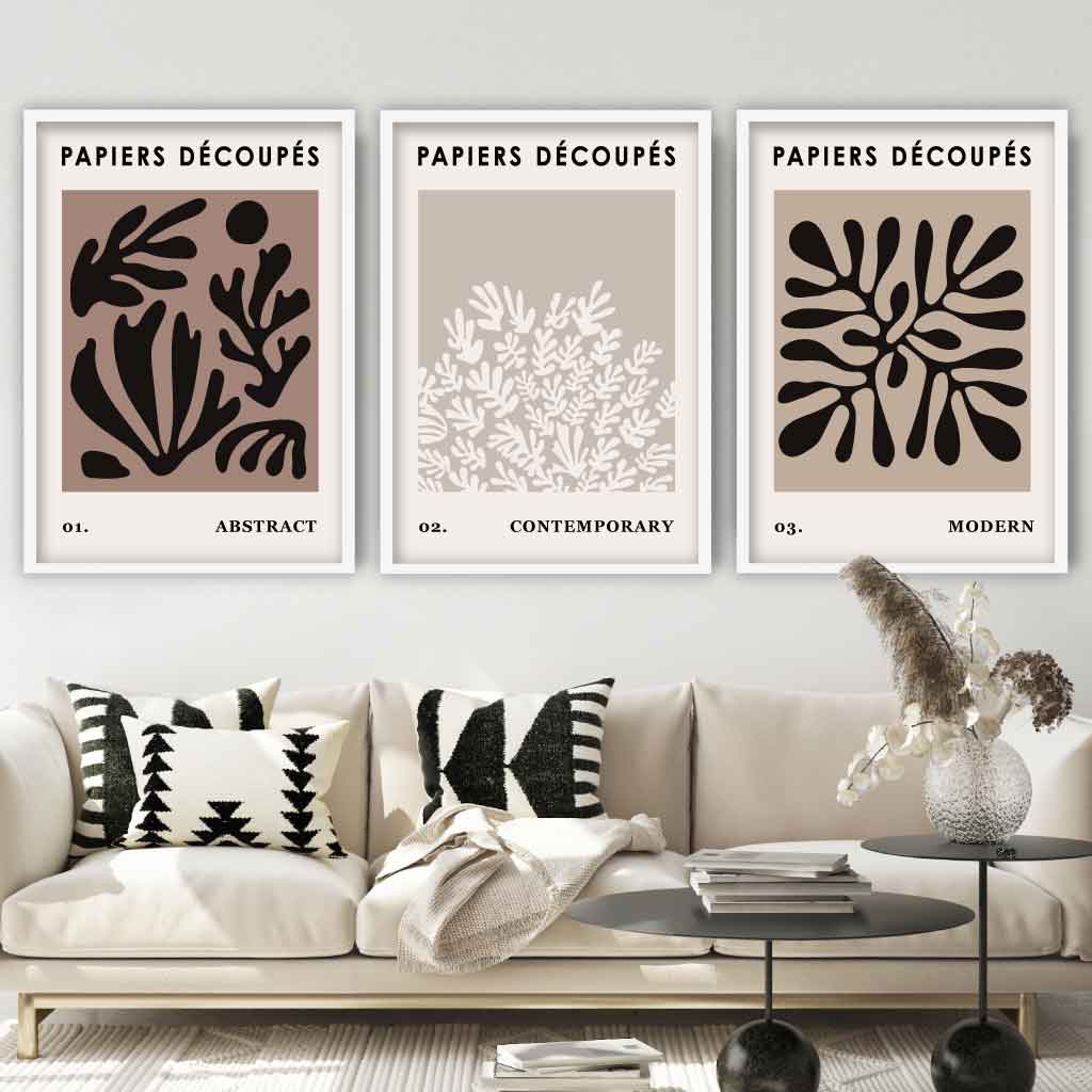 Matisse Style Cut Out Brown & Black Set of 3 Wall Art Framed / Prints | Artze Wall Art UK