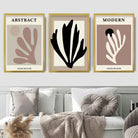 Abstract Modern Matisse Style Black, Beige Set of 3 Wall Art Prints