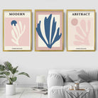 Set of 3 Modern Matisse Style Blush Pink and Navy Wall Art Prints