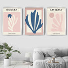 Set of 3 Modern Matisse Style Blush Pink and Navy Wall Art Prints