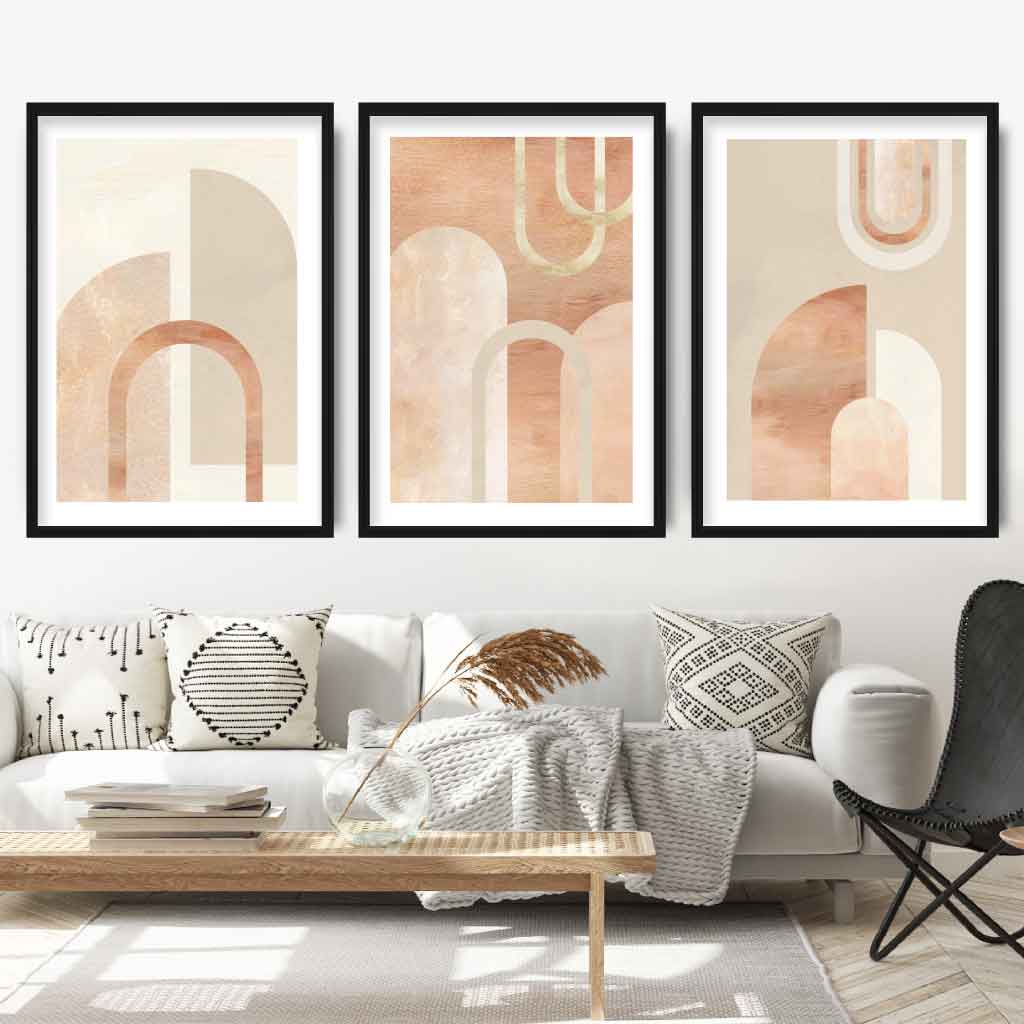 Geometric Beige & Terracotta Arches Set of 3 Wall Art Prints