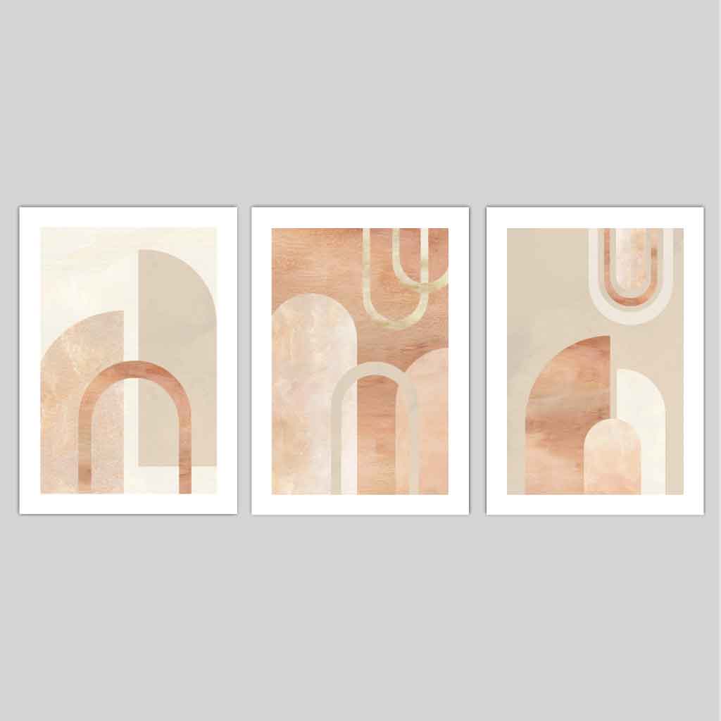 Geometric Beige & Terracotta Arches Set of 3 Wall Art Prints