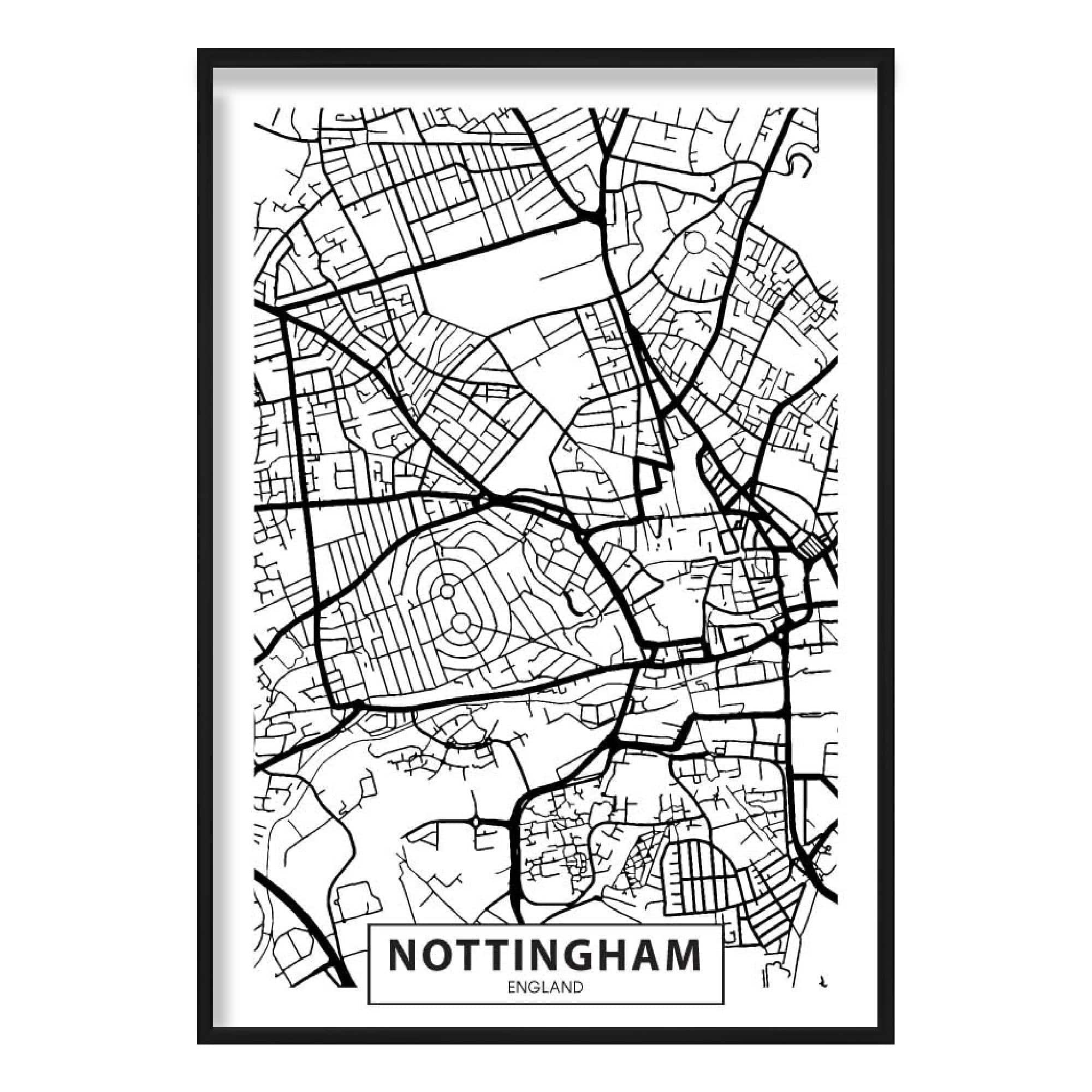 Nottingham City Street Map Print