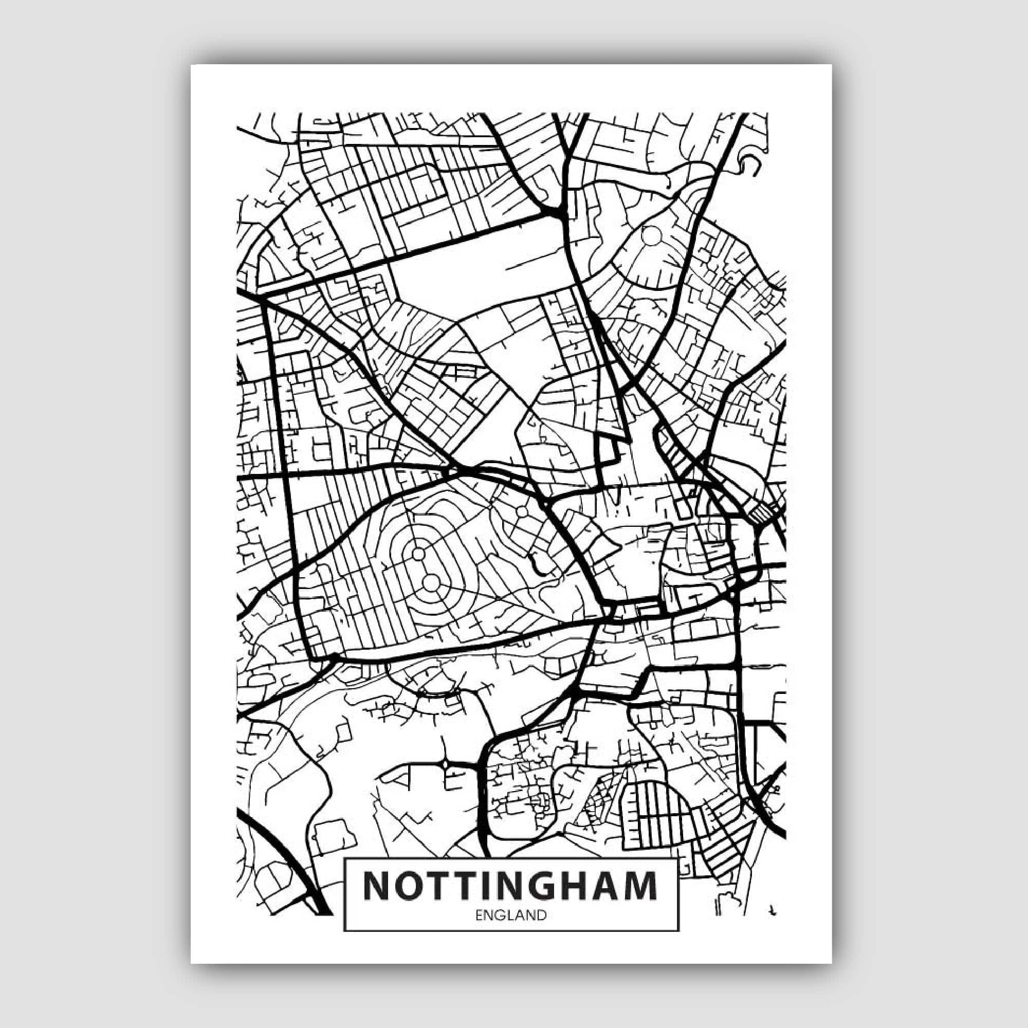 Nottingham City Street Map Print