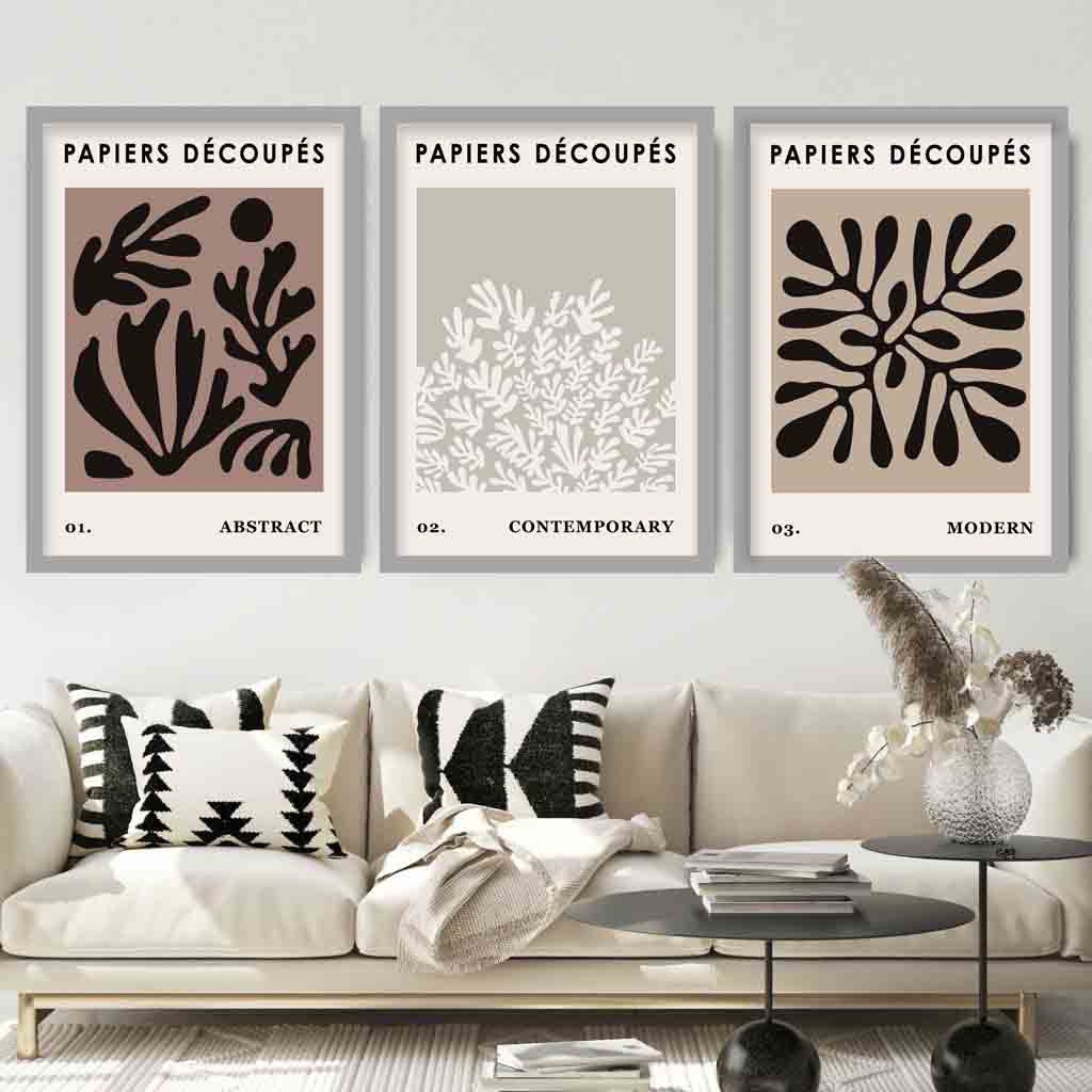 Set of 3 Matisse Style Cut Out Brown & Black Wall Art Prints