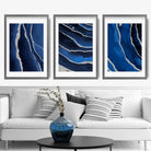 Framed Set of 3 Navy and Silver Abstract Art Prints | Artze Wall Art UK