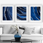 Framed Set of 3 Navy and Silver Abstract Art Prints | Artze Wall Art UK