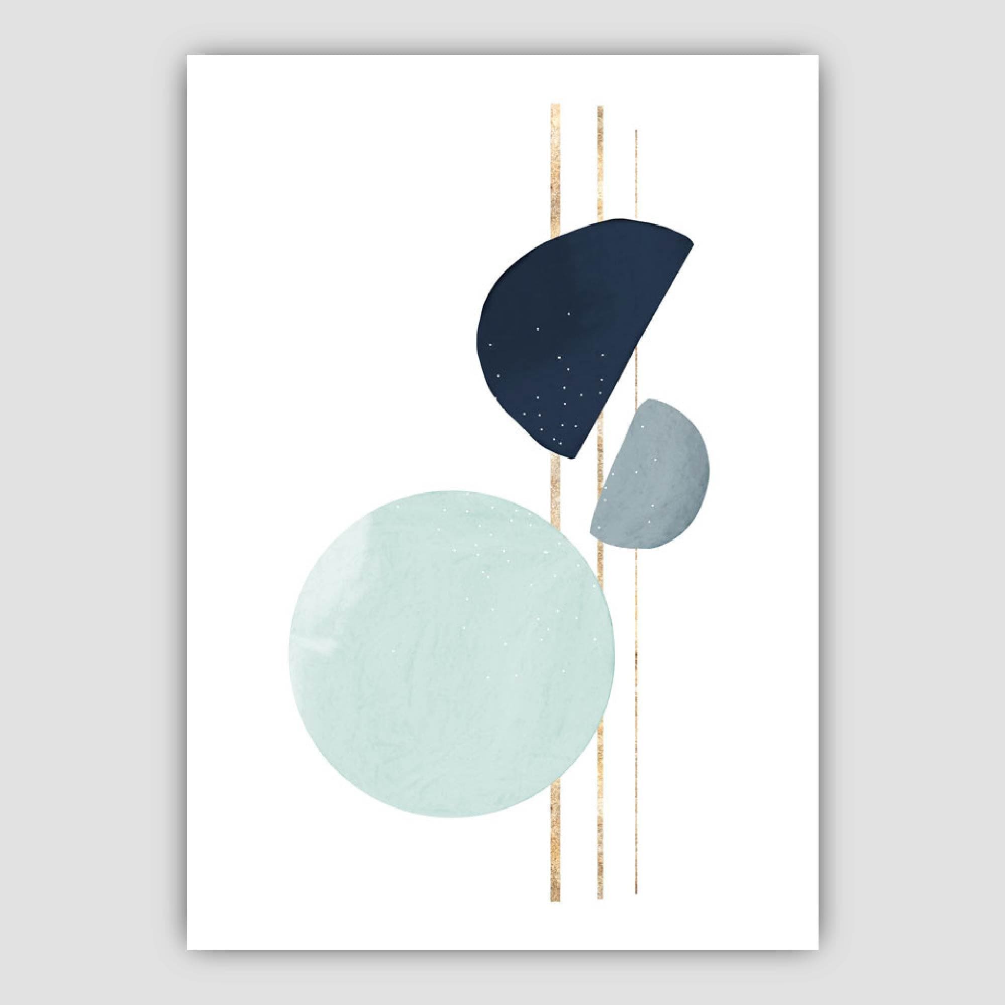 Abstract Winter Mood Aqua, Navy, Gold Art Prints