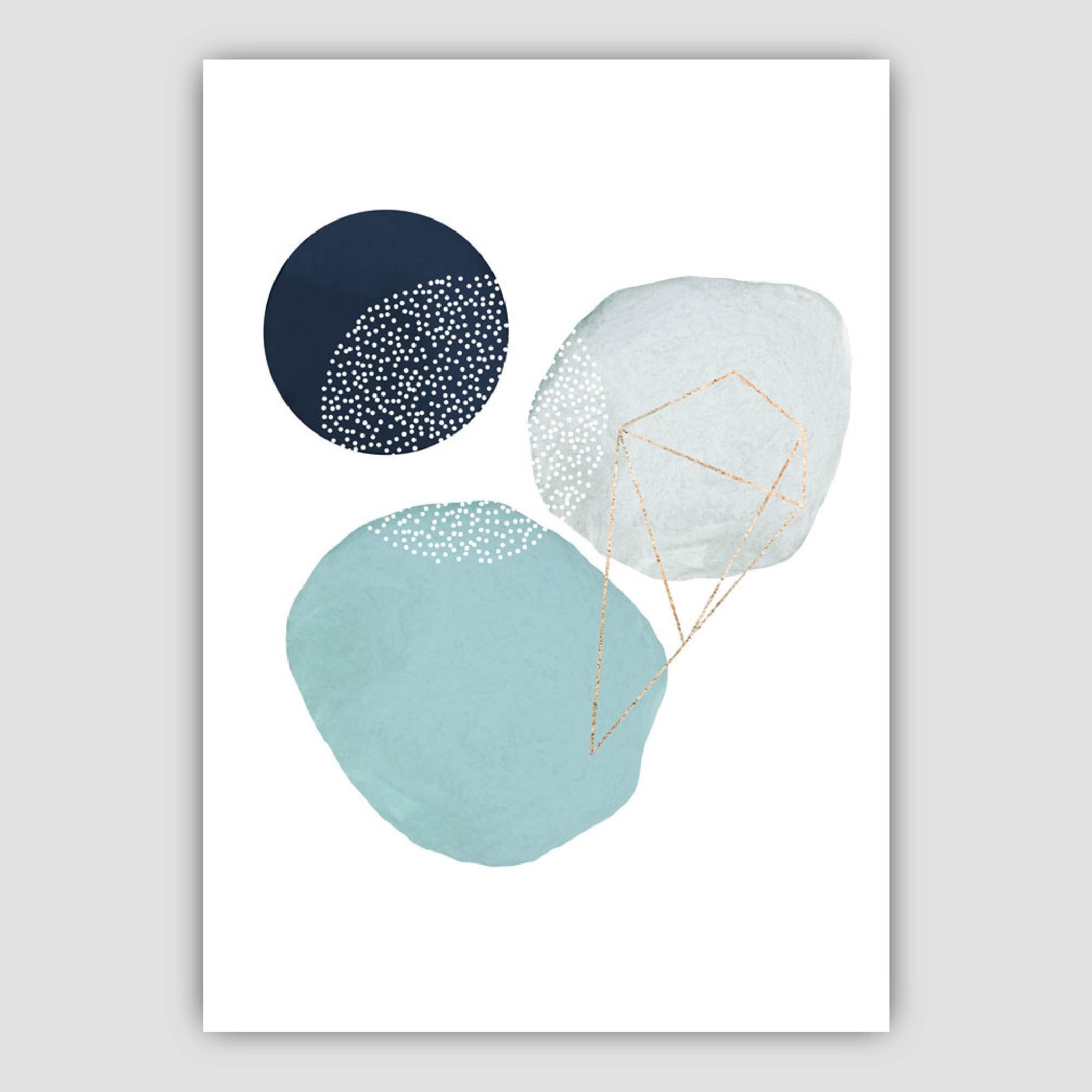 Abstract Winter Mood Aqua, Navy, Gold Art Prints