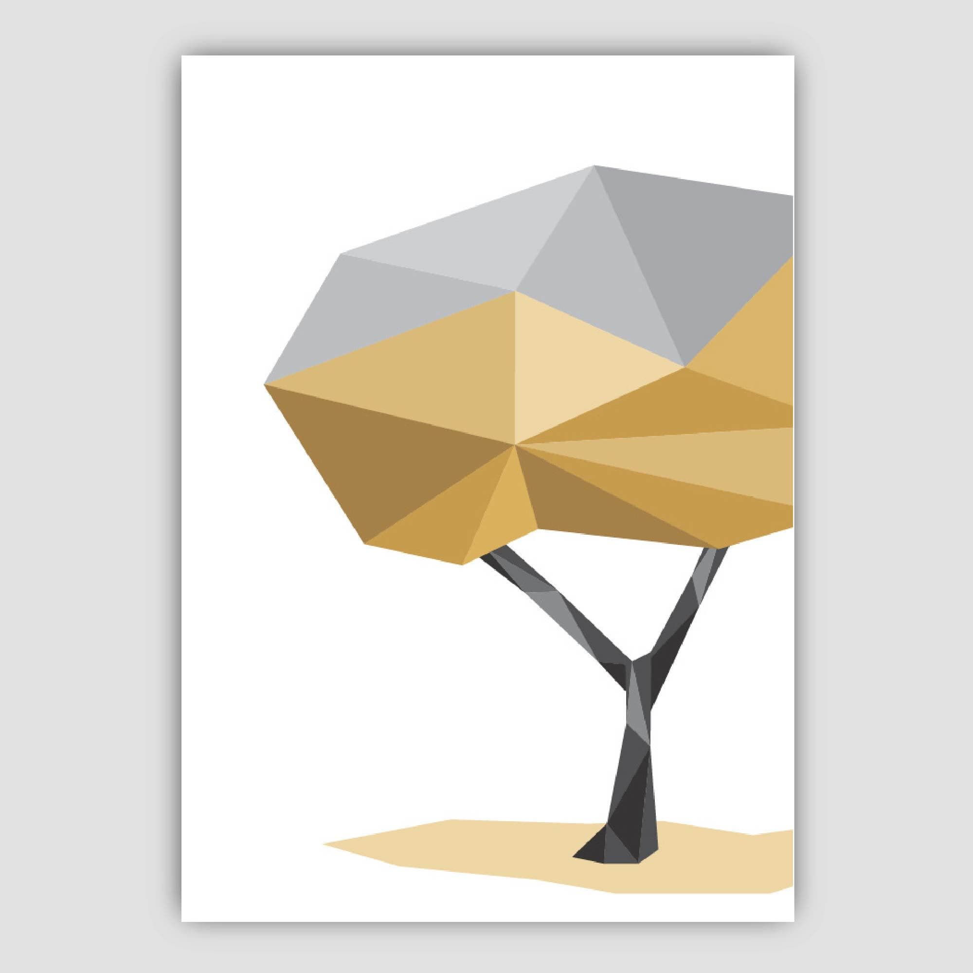 Set of 3 Art Prints Geometric Yellow STAG