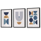 Mid Century Geometric Wall Art Prints / Framed in Blue and Gold | Artze Wall Art UK