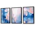 Set of 3 Blush Pink and Navy Blue Abstract Wall Art Prints / Framed | Artze Wall Art UK