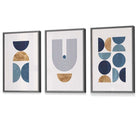 Mid Century Geometric Wall Art Prints / Framed in Blue and Gold | Artze Wall Art UK