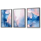 Set of 3 Blush Pink and Navy Blue Abstract Wall Art Prints / Framed | Artze Wall Art UK